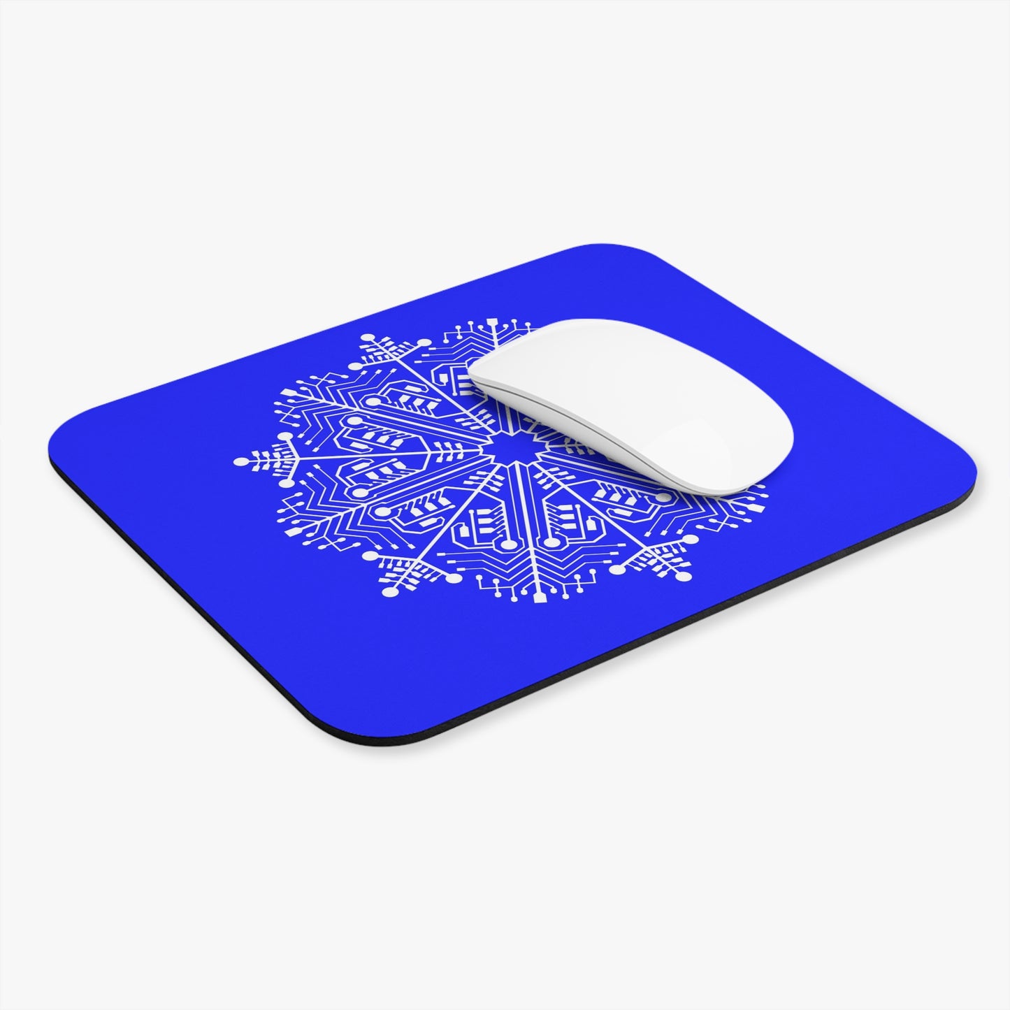 Blue Circuit Snowflake Mouse Pad — Tech Geometric Desk Mat