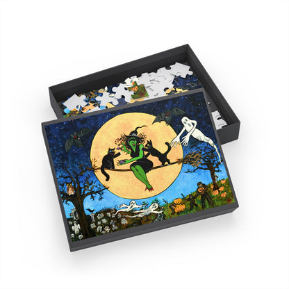Witching Night Under a Yellow Moon With Friends  Puzzle (96, 252, 500, 1000-Piece)
