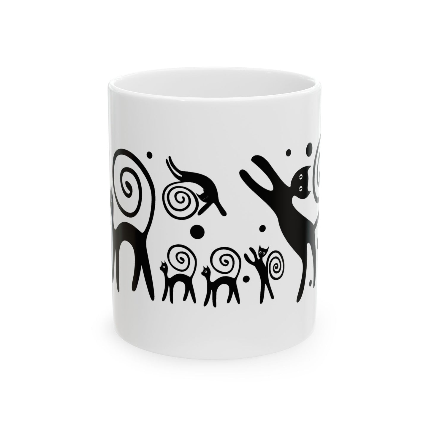 Ceramic Mug, Whimsical Black Pet Silhouette Coffee Cup (11oz/15oz)