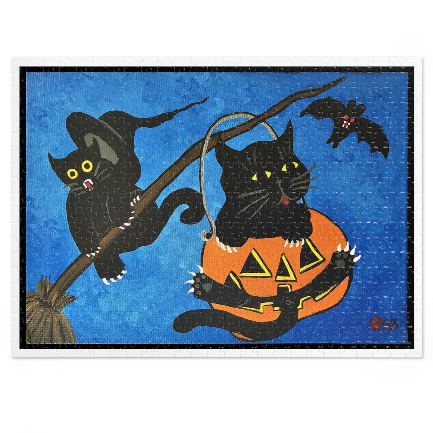 Halloween Black Cats Jigsaw Puzzle with Tin – Cute Pumpkins & Witch Hat Design