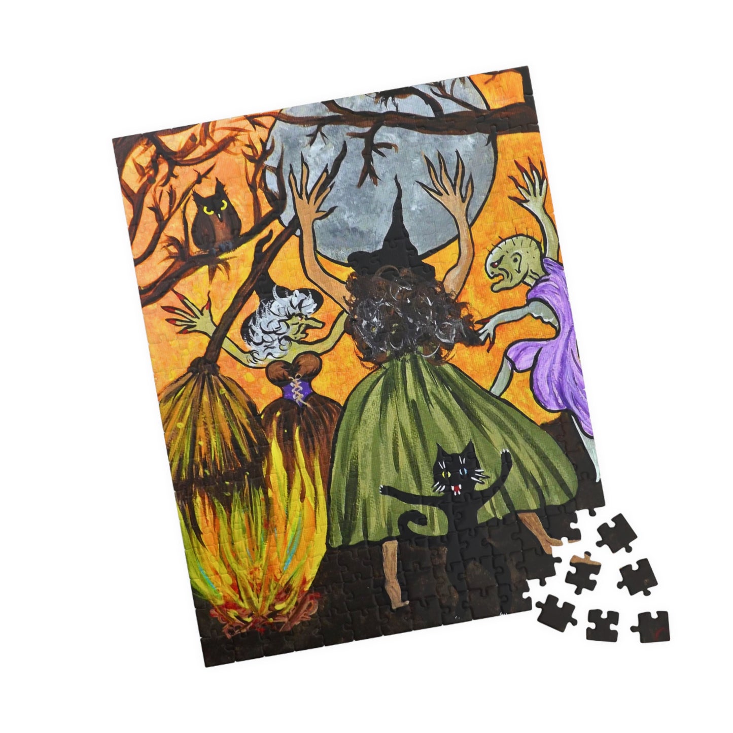 Trickster Dances with Witches at a Bonfire Jigsaw Puzzle