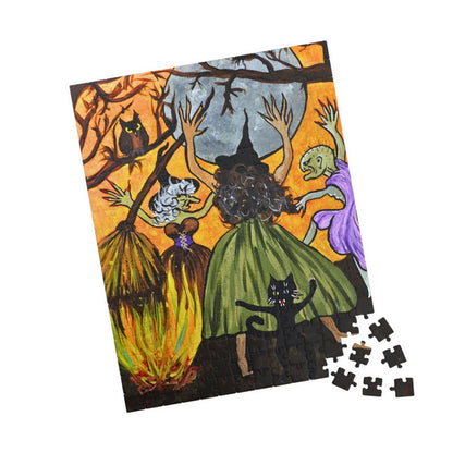 Trickster Dances with Witches at a Bonfire Jigsaw Puzzle