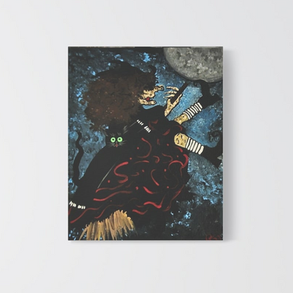 Witch and Trickster Fly Over the Moon Matte Canvas, Stretched, 1.25"