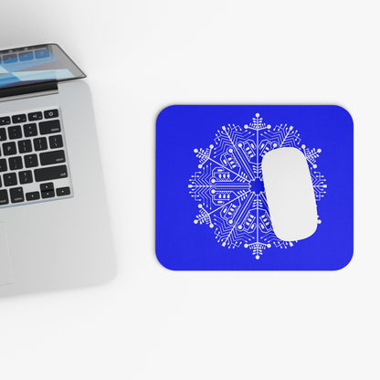 Blue Circuit Snowflake Mouse Pad — Tech Geometric Desk Mat