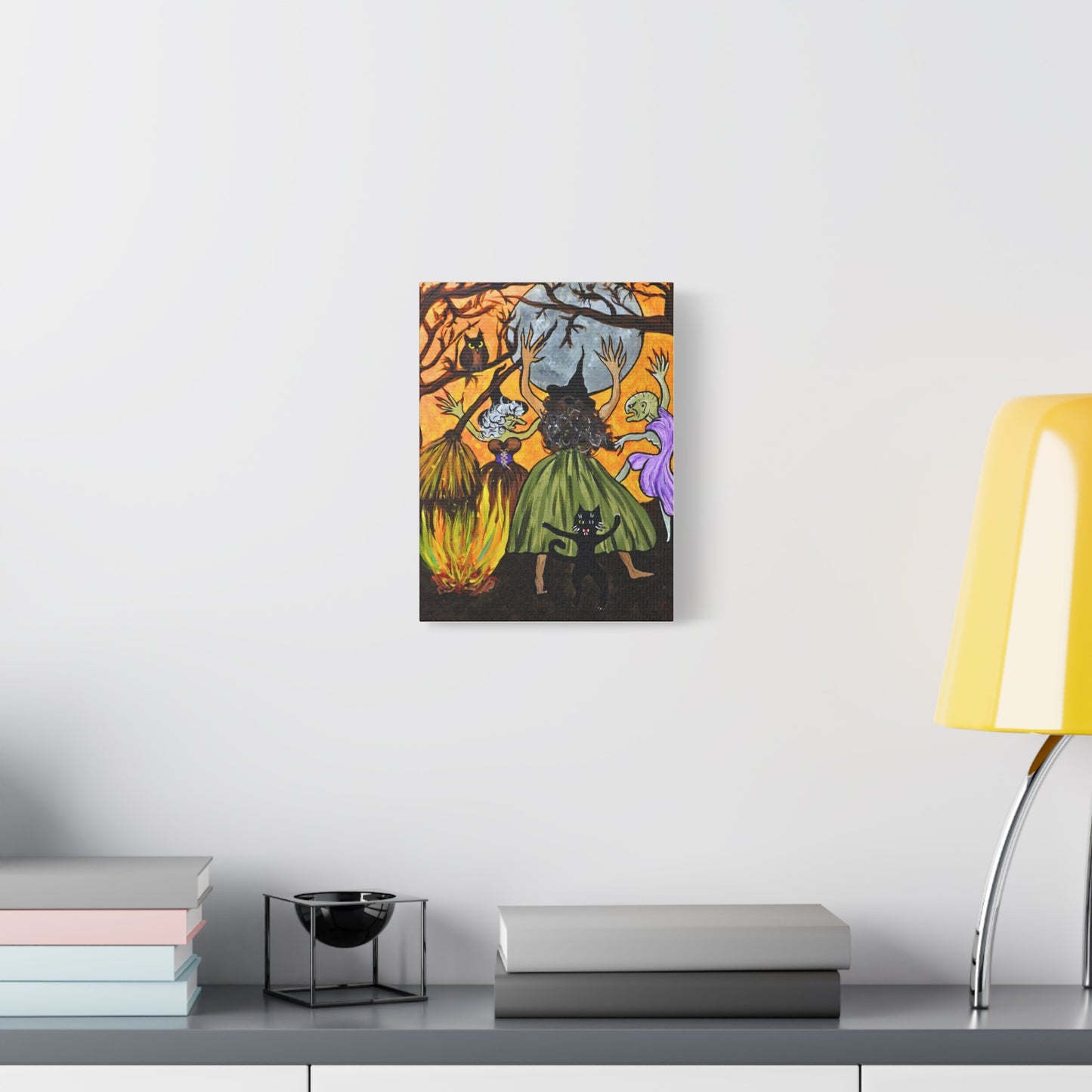 Trickster The Cat Dances with Witches at a Bonfire Matte Canvas, Stretched, 1.25"