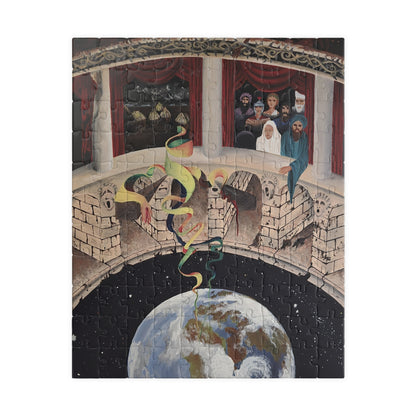 Exploration of Faith through Ethereal Cosmology Jigsaw Puzzle — Surreal Globe & Audience Artwork (110/252/520/1014 pcs)