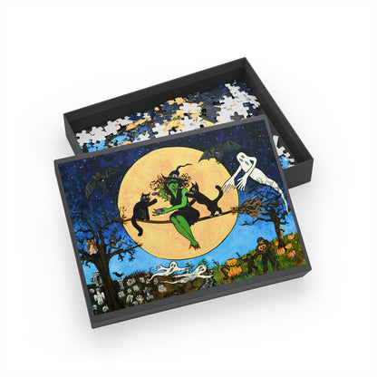 Witching Night Under a Yellow Moon With Friends  Puzzle (96, 252, 500, 1000-Piece)