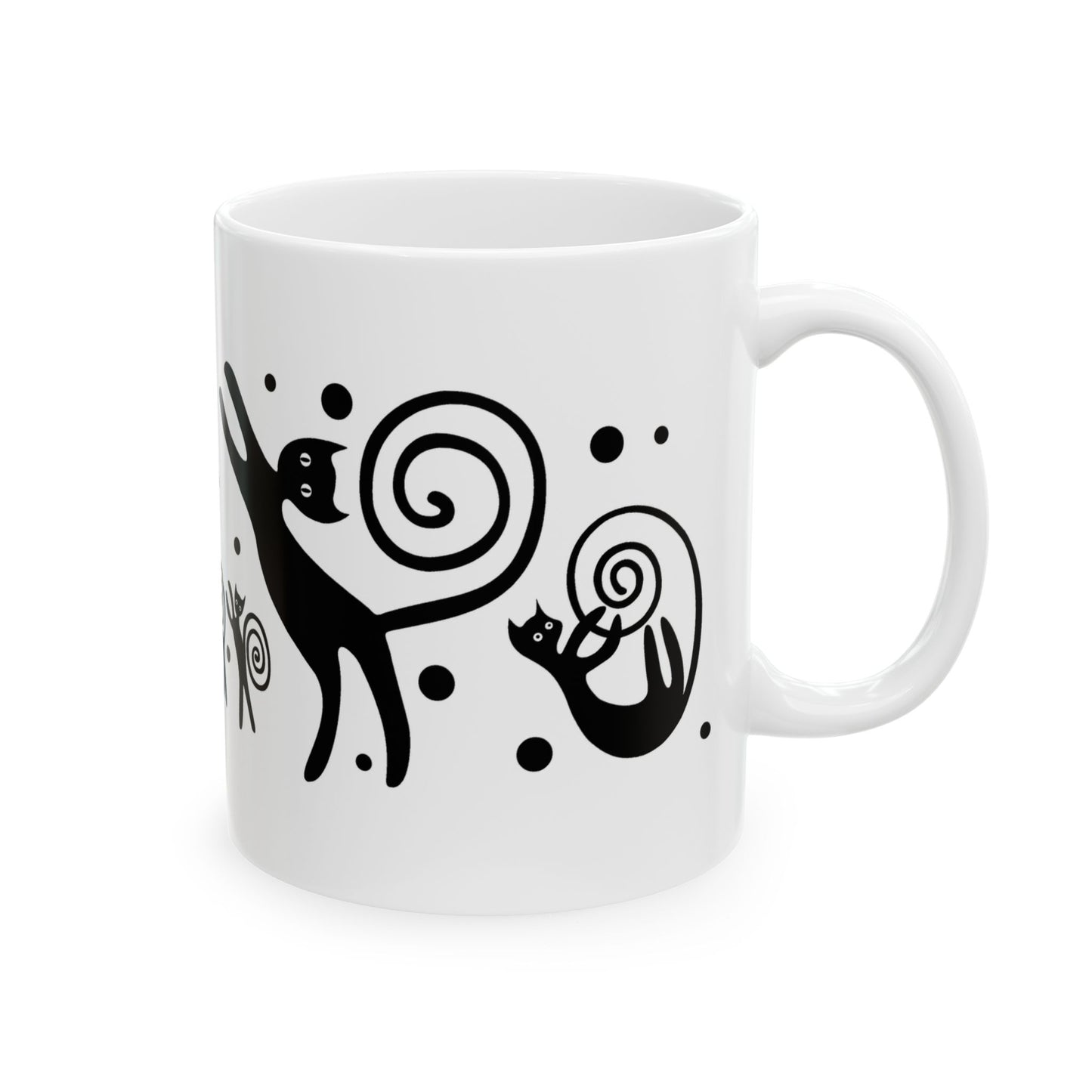 Ceramic Mug, Whimsical Black Pet Silhouette Coffee Cup (11oz/15oz)