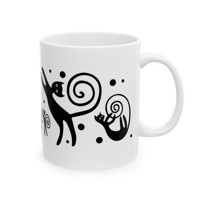 Ceramic Mug, Whimsical Black Pet Silhouette Coffee Cup (11oz/15oz)