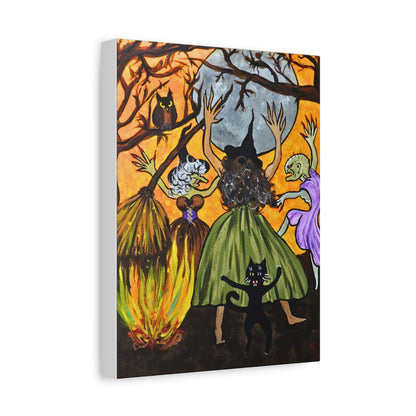 Trickster The Cat Dances with Witches at a Bonfire Matte Canvas, Stretched, 1.25"