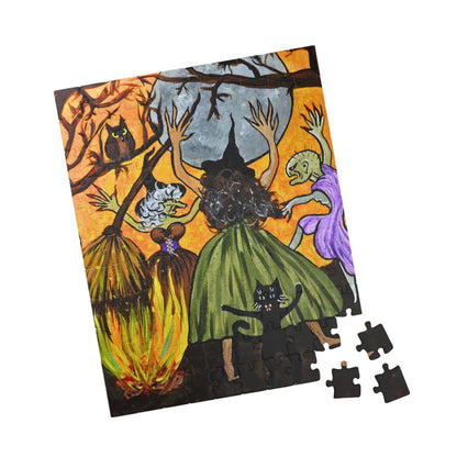Trickster Dances with Witches at a Bonfire Jigsaw Puzzle