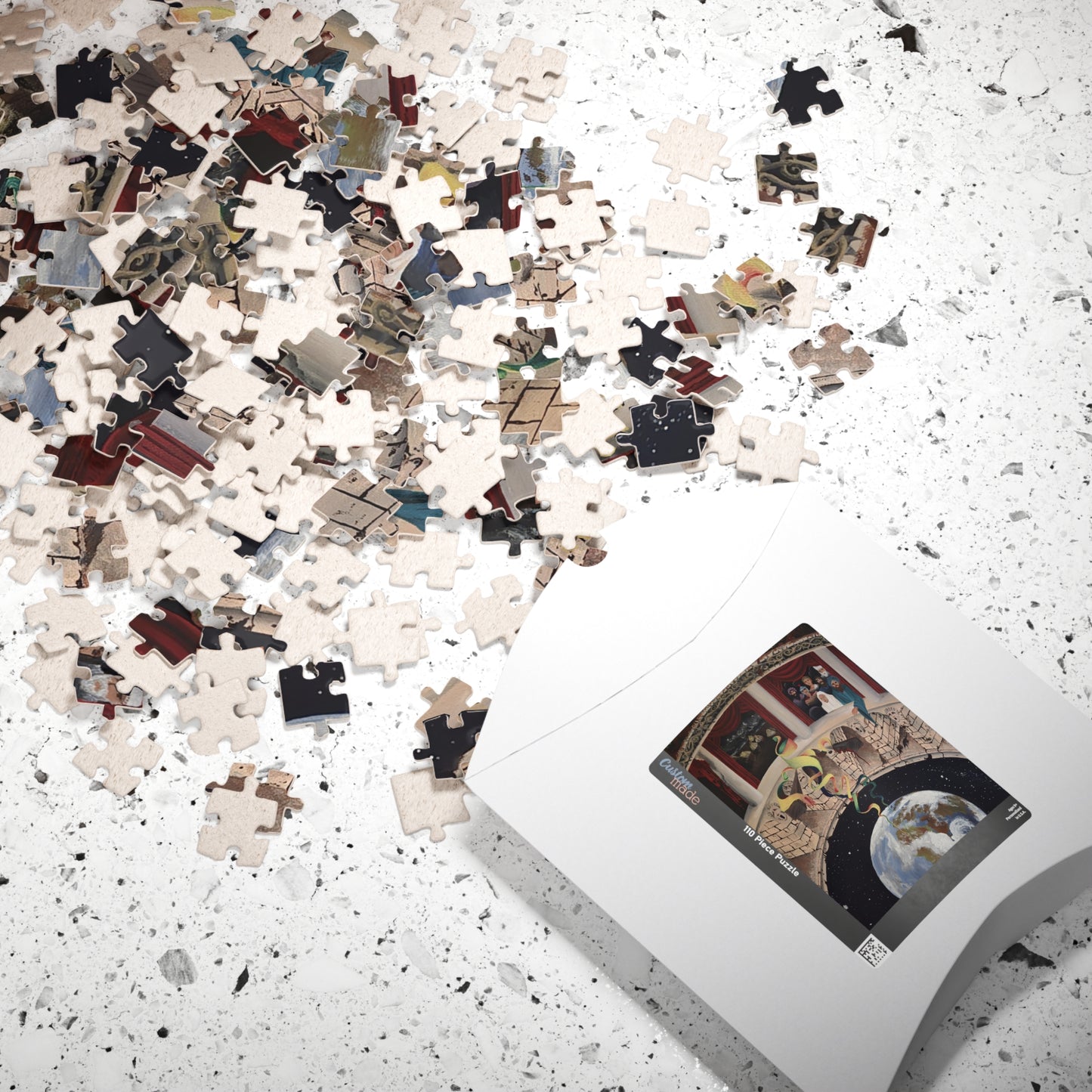 Exploration of Faith through Ethereal Cosmology Jigsaw Puzzle — Surreal Globe & Audience Artwork (110/252/520/1014 pcs)