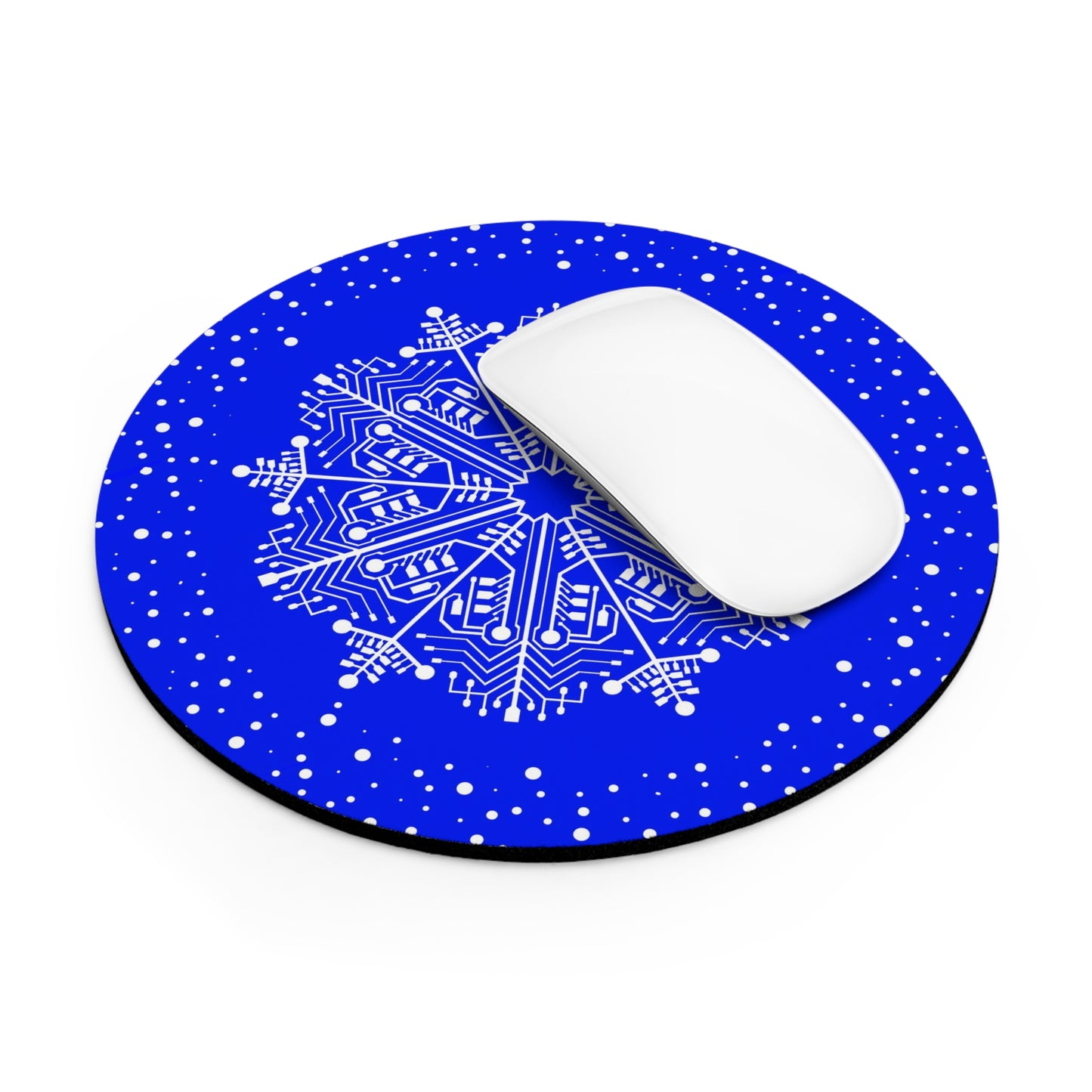 Round Blue Snowflake Mouse Pad — Winter Holiday Desk Mat