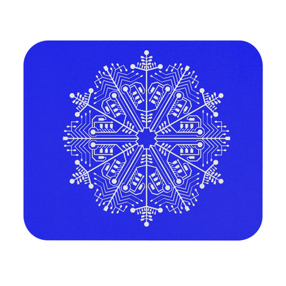 Blue Circuit Snowflake Mouse Pad — Tech Geometric Desk Mat