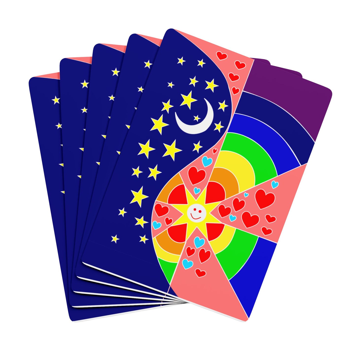 Colorful Psychedelic Poker Playing Cards — Rainbow Heart & Star Back Design