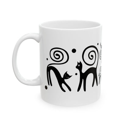 Ceramic Mug, Whimsical Black Pet Silhouette Coffee Cup (11oz/15oz)