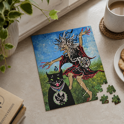 Deliriously Dancing Sorceress with Watchful Familiar Jigsaw Puzzle