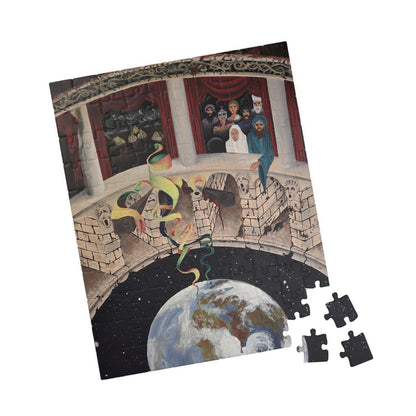 Exploration of Faith through Ethereal Cosmology Jigsaw Puzzle — Surreal Globe & Audience Artwork (110/252/520/1014 pcs)