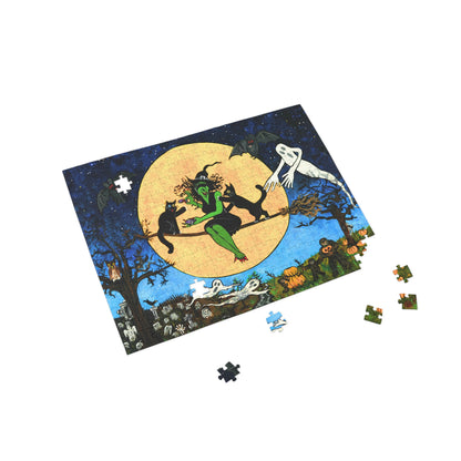 Witching Night Under a Yellow Moon With Friends  Puzzle (96, 252, 500, 1000-Piece)