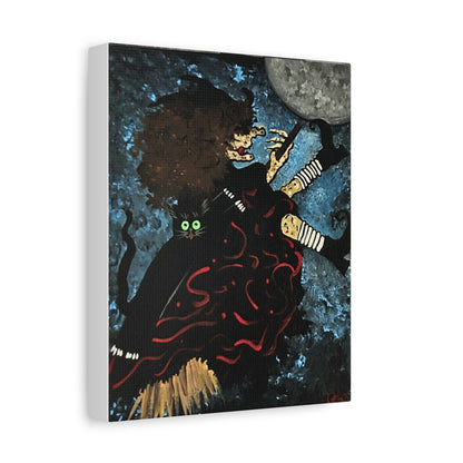 Witch and Trickster Fly Over the Moon Matte Canvas, Stretched, 1.25"