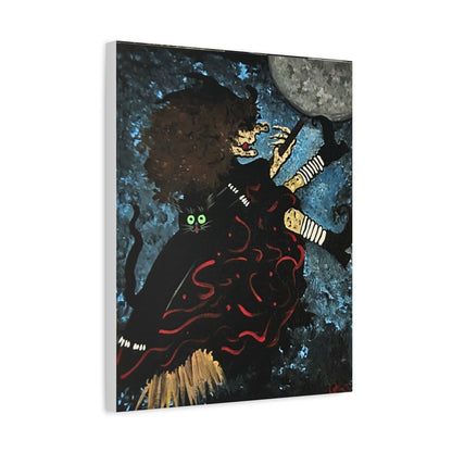 Witch and Trickster Fly Over the Moon Matte Canvas, Stretched, 1.25"