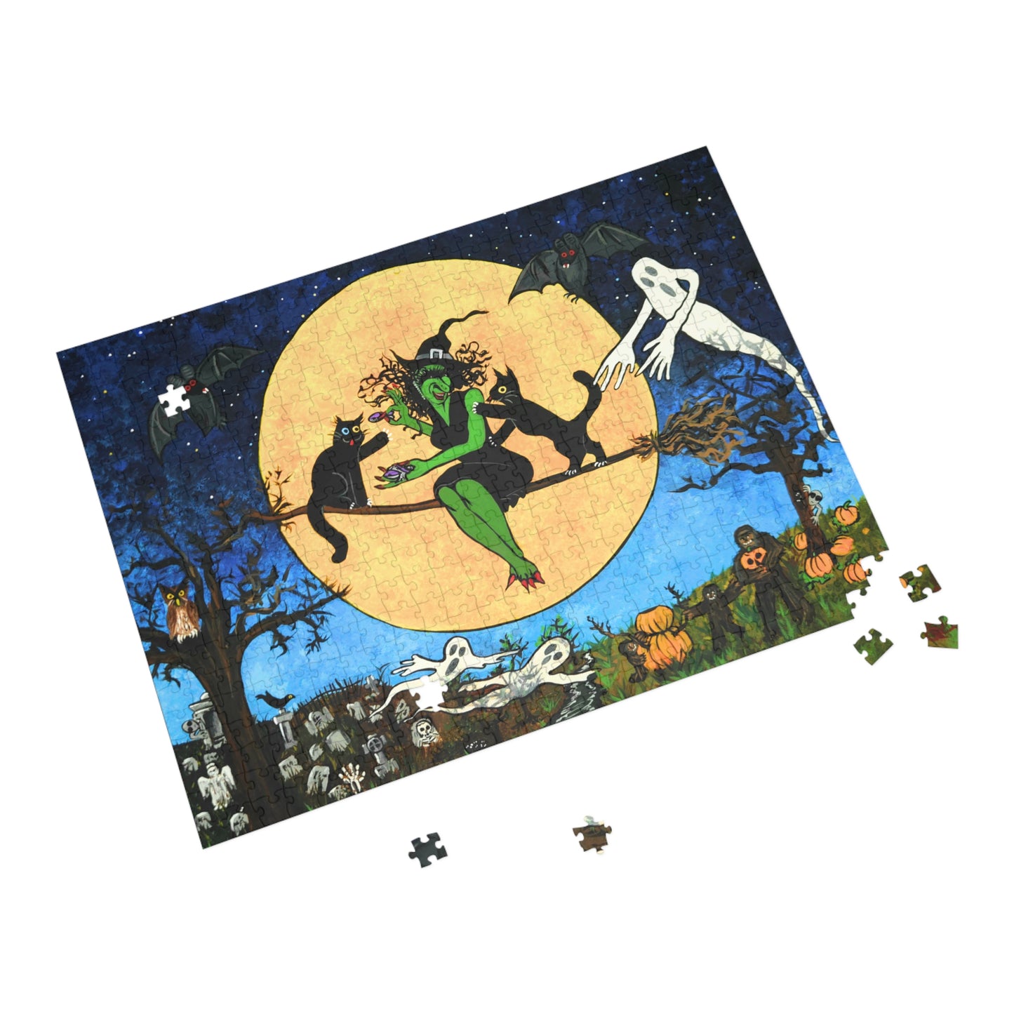 Witching Night Under a Yellow Moon With Friends  Puzzle (96, 252, 500, 1000-Piece)