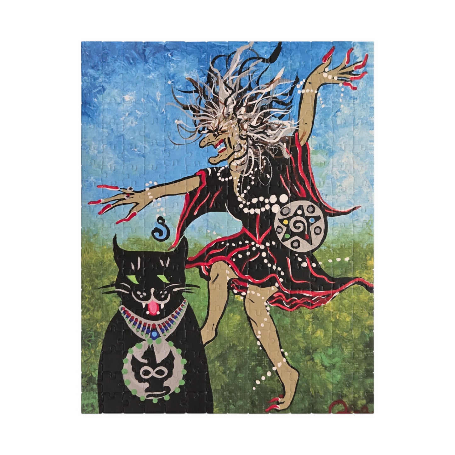 Deliriously Dancing Sorceress with Watchful Familiar Jigsaw Puzzle