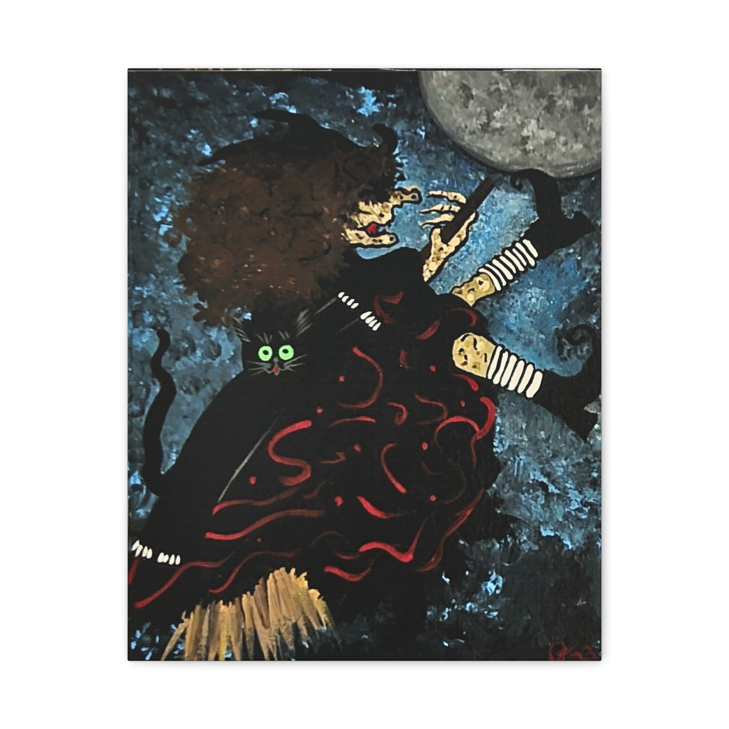Witch and Trickster Fly Over the Moon Matte Canvas, Stretched, 1.25"
