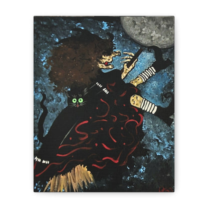 Witch and Trickster Fly Over the Moon Matte Canvas, Stretched, 1.25"