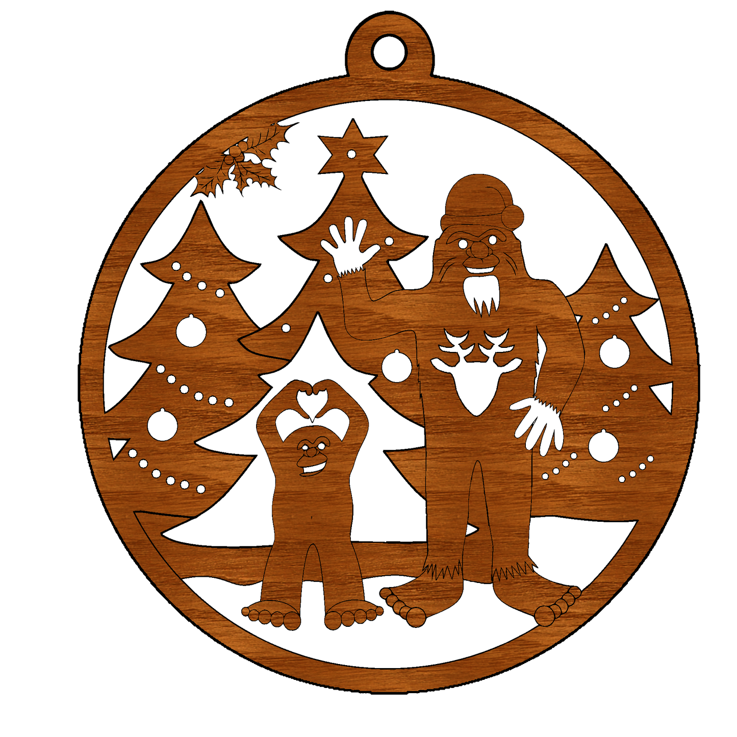 Wood Cut Bigfoot Family Christmas Ornament