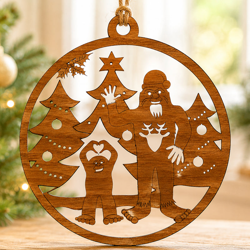 Wood Cut Bigfoot Family Christmas Ornament