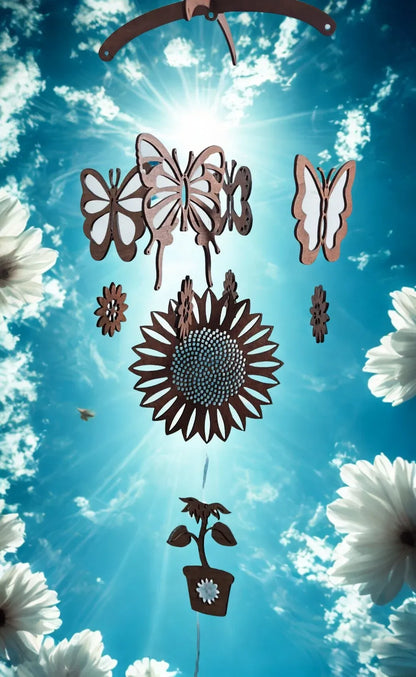 Sunflower & Butterfly Wooden Mobile