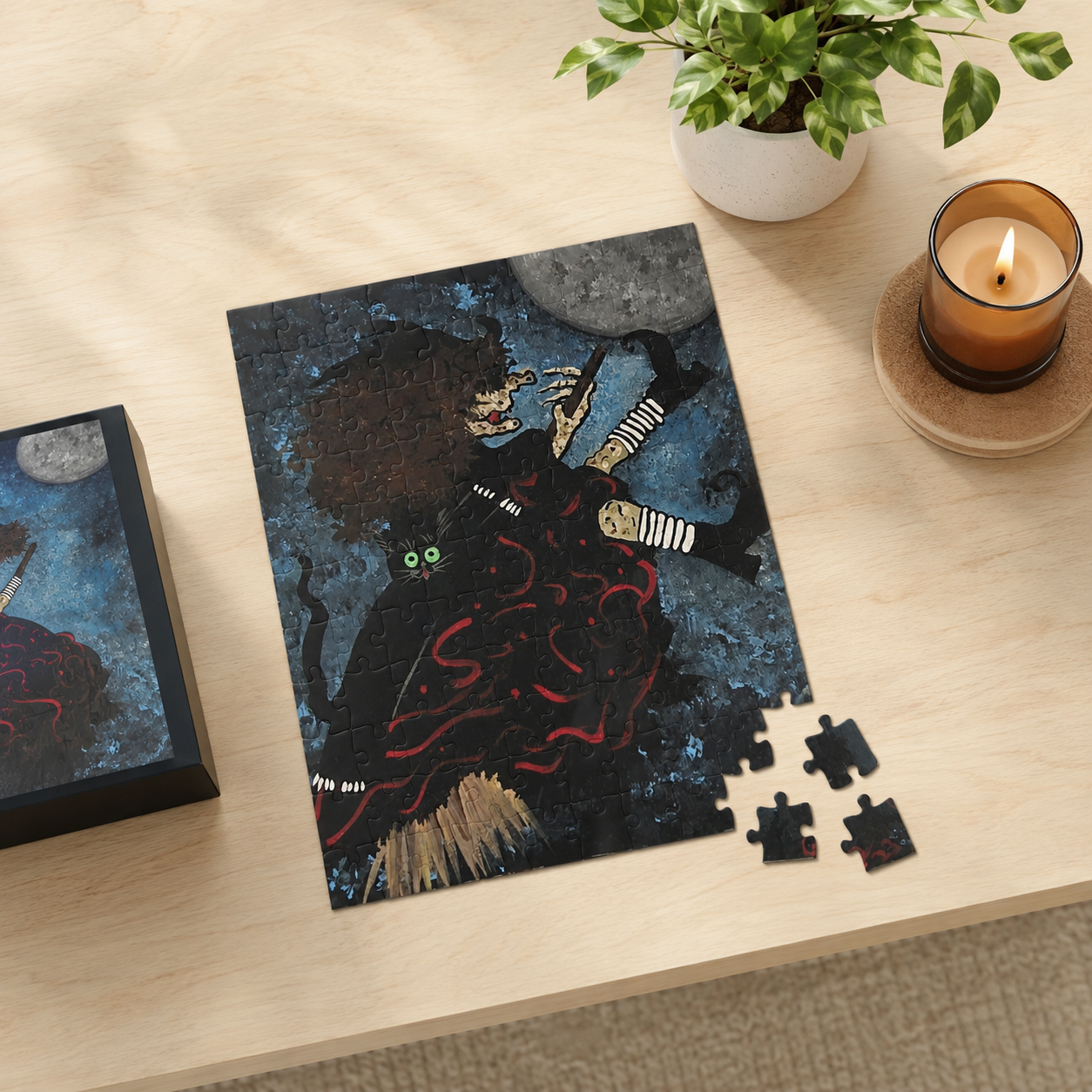 Witch and Trickster Fly to the Moon - JigsawPuzzle (110/252/520/1014 pcs)